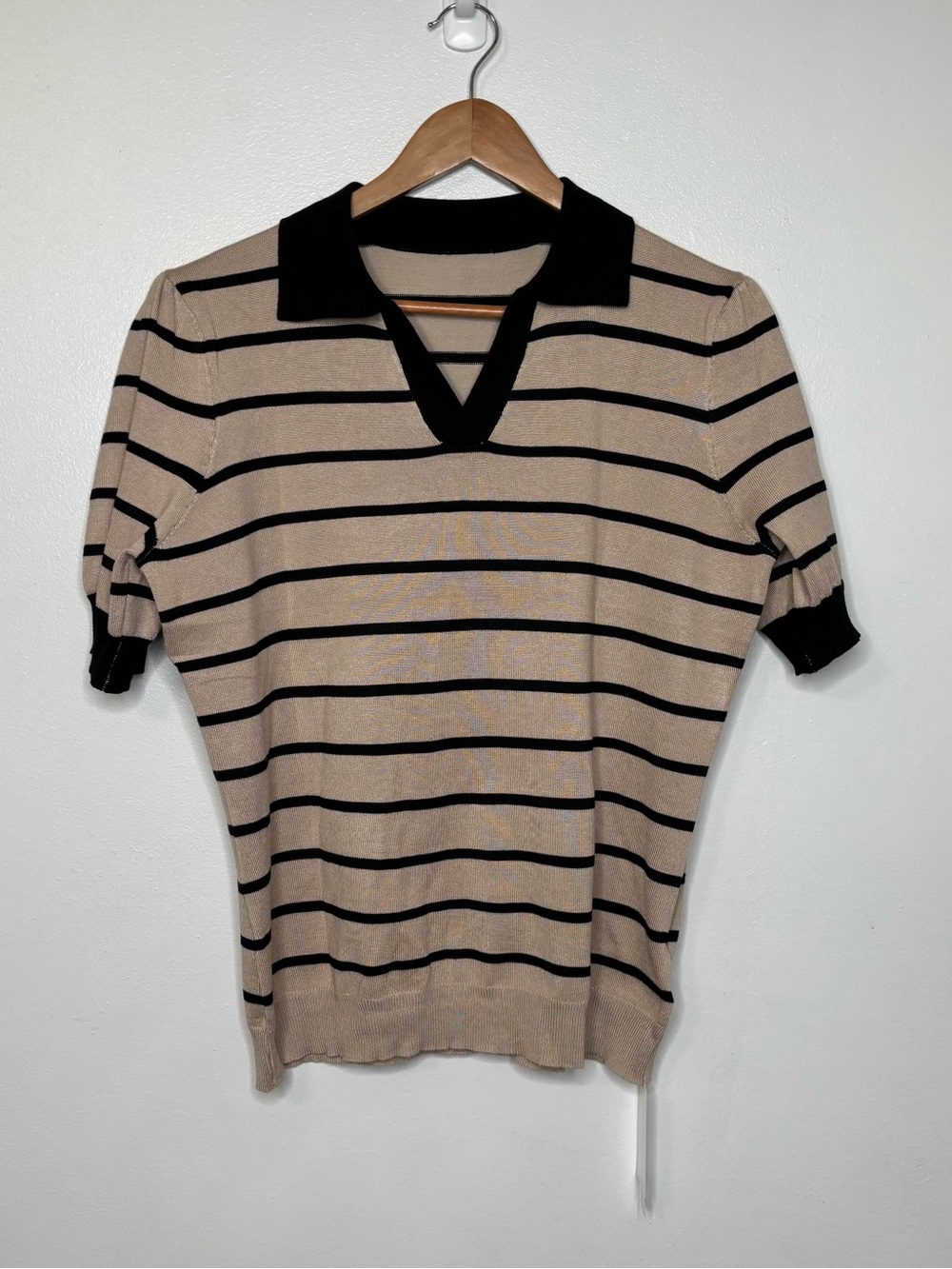 LOMON Puff Short Sleeve Polo Sweater V Neck Knitted Top Casual Pullover Blouse